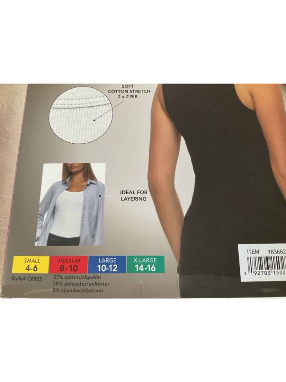 Felina Women's Ribbed Tank, 3-pack White Gray Black Small Cotton Stretch Rib New - Picture 8 of 10